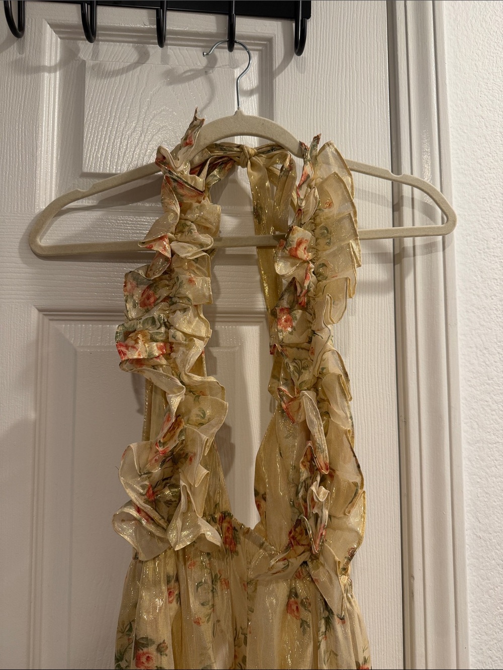Floral Gold Ruffle Scarf - Women's Accessories